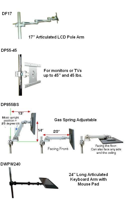 DVC04-F Rolling Pole Computer Workstation - Sit to Stand - Height Adjustable
